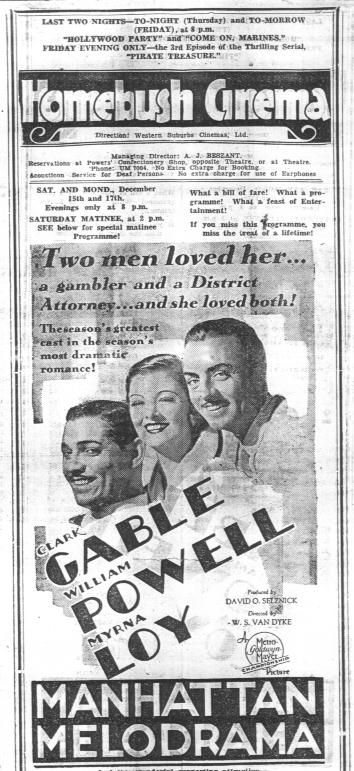 Homebush Cinema Advertisement 1934