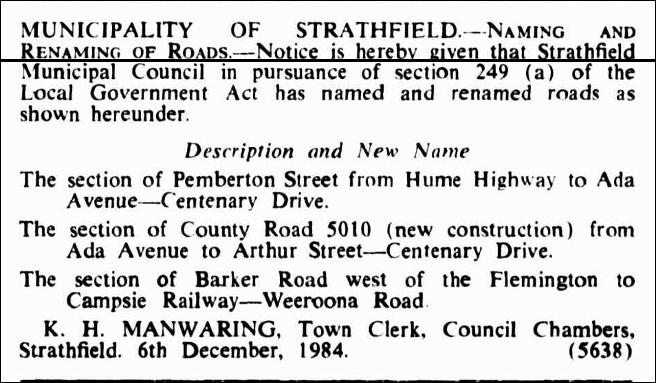 Barker Road renaming Gazette 14 December 1984.jpg