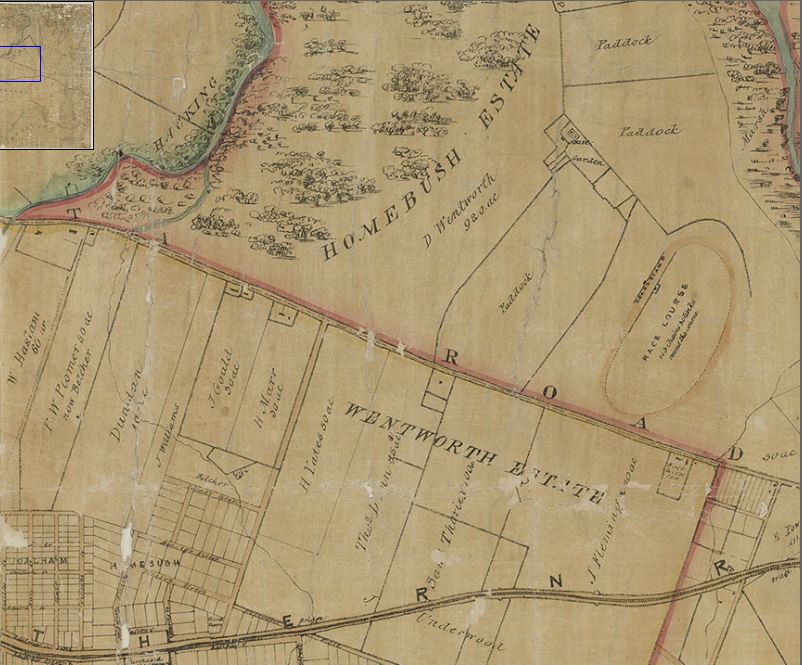 Early parish map showing land included in the Homebush Estate (D Wentworth) from Department of Lands