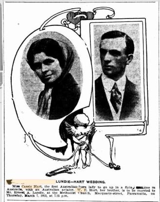 Cassie Hart - Ernest Lundie wedding 1912 Sydney Morning Herald