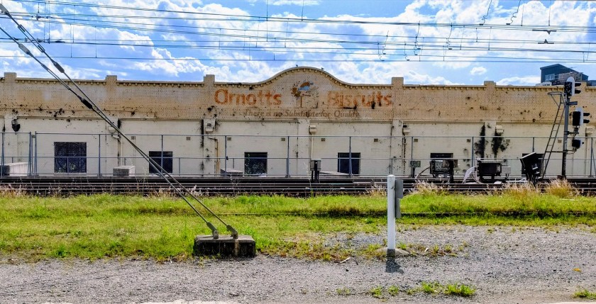 Arnotts Biscuits Sign on former factory. Photo Cathy Jones 2023